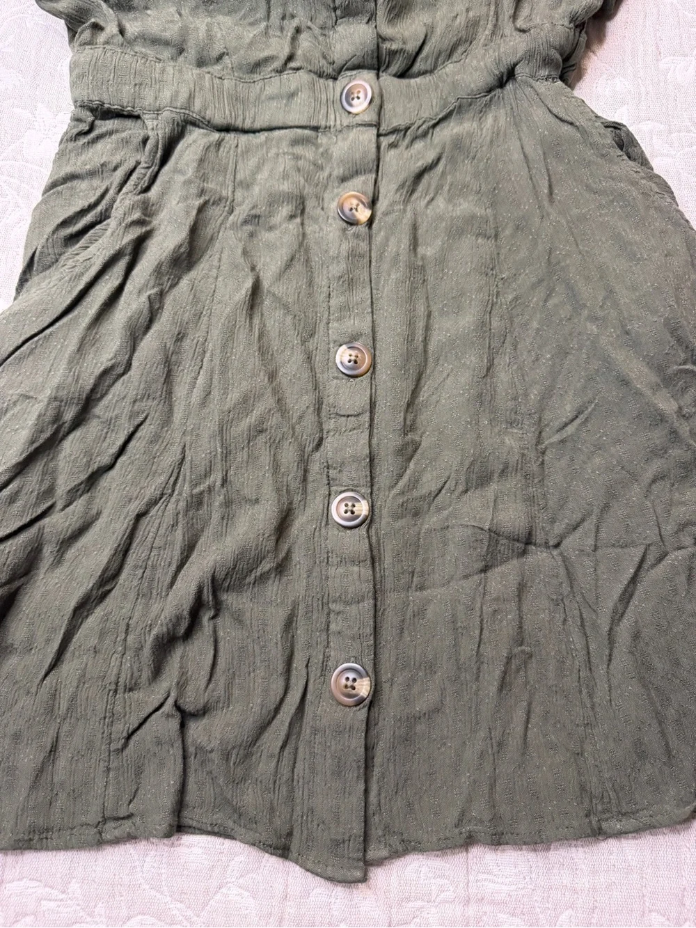 American Eagle Outfitters Women's Olive Green Button-Front Midi Dress Petite